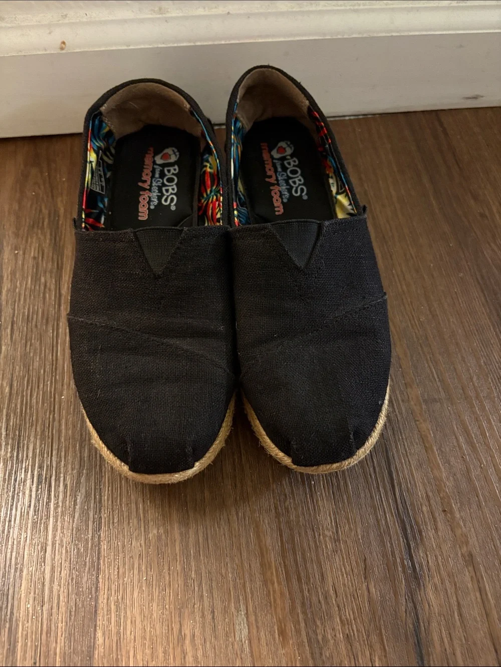 Skechers Black Canvas Espadrille Slip-Ons